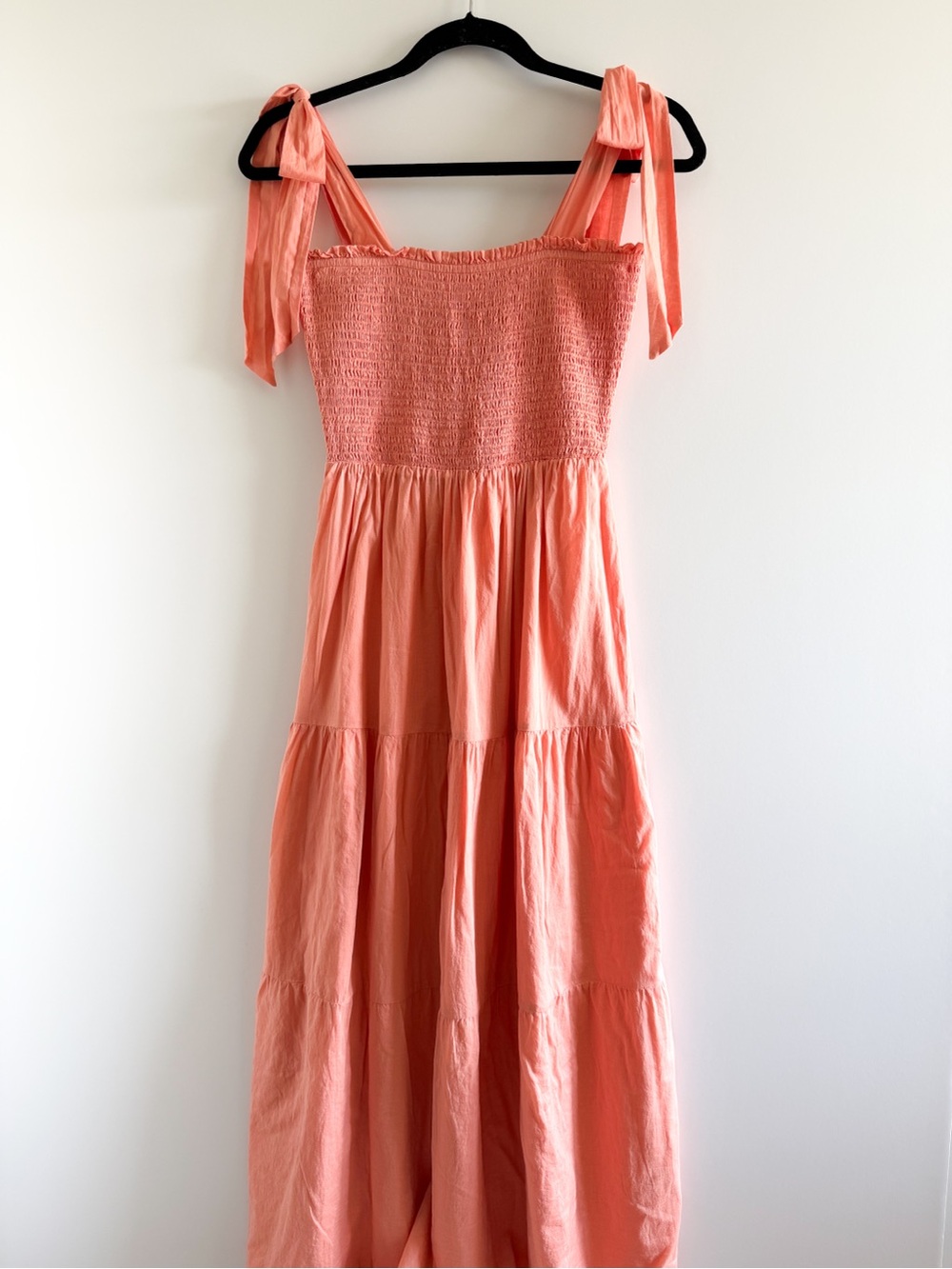 Wilfred Coral Smocked Tie-Shoulder Maxi Dress